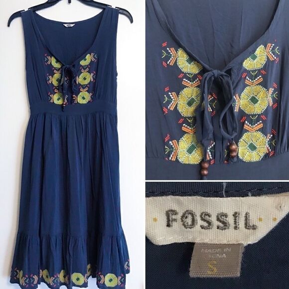 Fossil Embroidered Sleeveless Peasant Dress - Picture 1 of 7